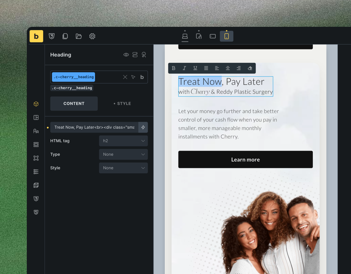 Editing a page in Bricks Builder